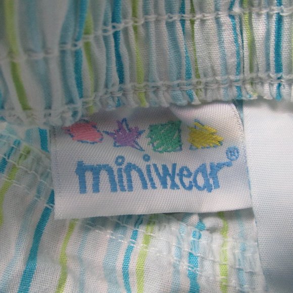 Miniwear Pull On Pants Infant Girls Size 6-9M Green Blue Striped Elastic - Picture 2 of 5